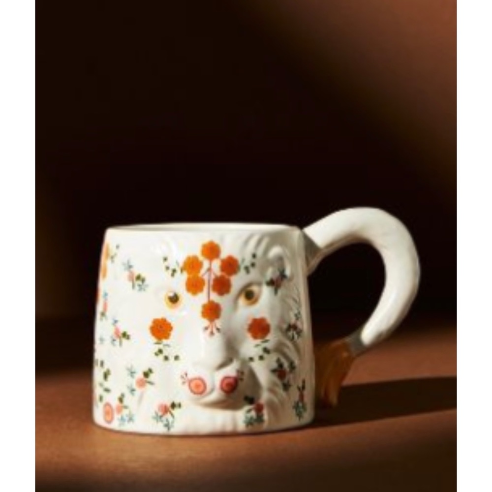 Anthropologie Marisol Lion Mug Ceramic Artsy Anthro Boho Gift New NIB